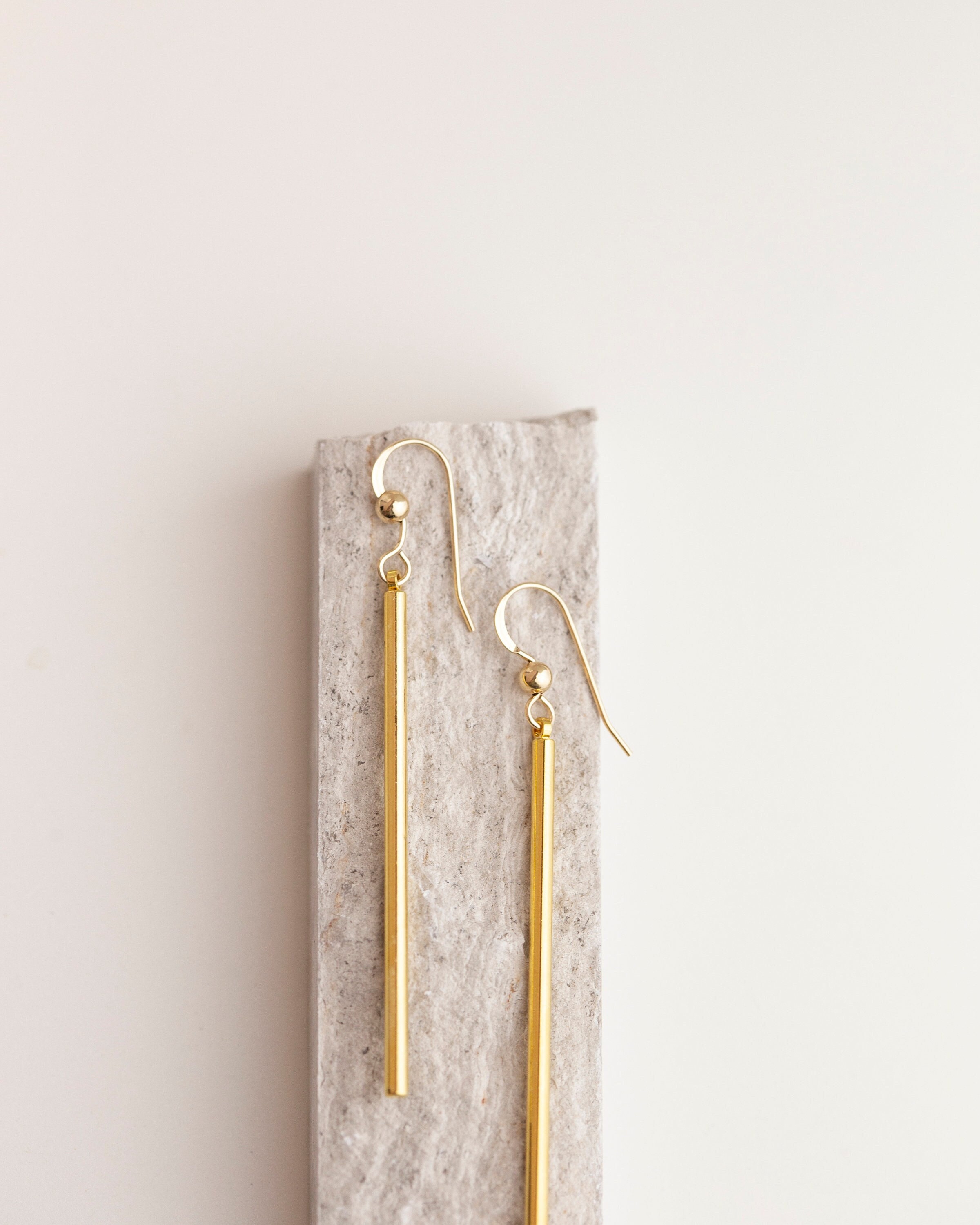 Gold bar earrings dangle sale