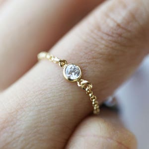 Diamond CZ Chain Ring // Dainty chain ring // Small Diamond rings // Stacking rings // Silver rings stackable // Mothers Day gifts image 4