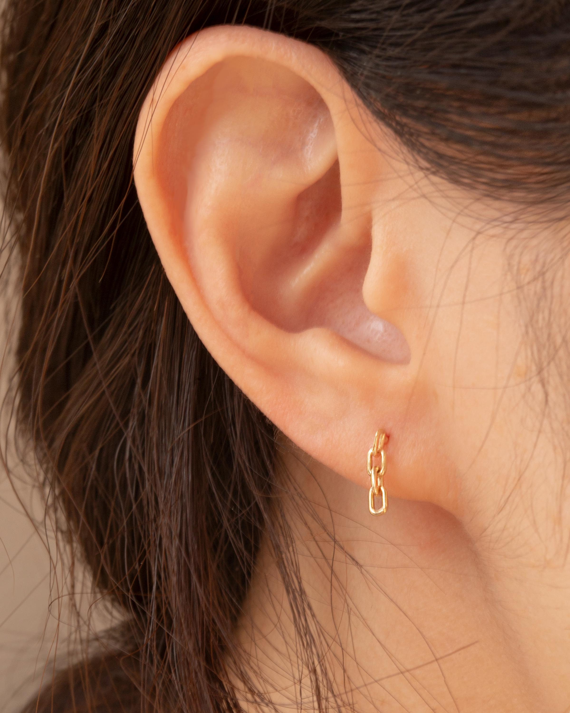 14K Gold Mini Chain Paperclip Earrings Dainty Link Drop Earrings  Minimalist Gold Chain Studs Everyday Fine Jewelry