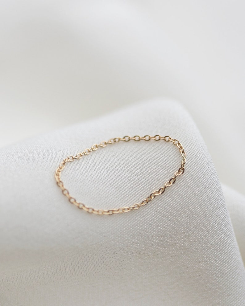 14k Dainty Chain Ring / Super Dainty Link Chain Ring / Barely there ring Gold rings / chain rings / Simple stackable chain ring image 4