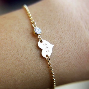 Personalized Heart Bracelet with CZ Charm / Personalized gift / Bridesmaid gift / Valentines gift / Friendship Bracelet   EB034