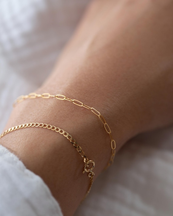 14k gold dainty paperclip bracelet Solid gold bracelet Simple gold  chain Mother's Day Gift