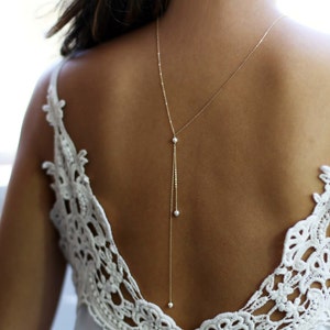 Mini Pearls Back Necklace // Wedding Dress Bridal Jewelry for Low Back wedding Dress, Gold or Sterling silver Back Necklace image 3