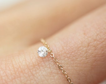 Bare Diamond Ring | 14k Gold chain with beautiful diamond. Diamond charm ring. simple diamond ring in rose gold yellow gold white gold