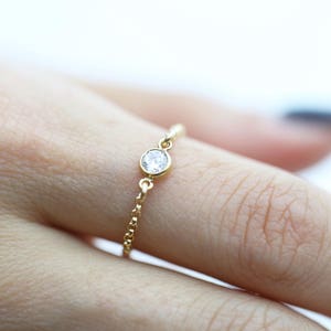 Diamond CZ Chain Ring // Dainty chain ring // Small Diamond rings // Stacking rings // Silver rings stackable // Mothers Day gifts image 5