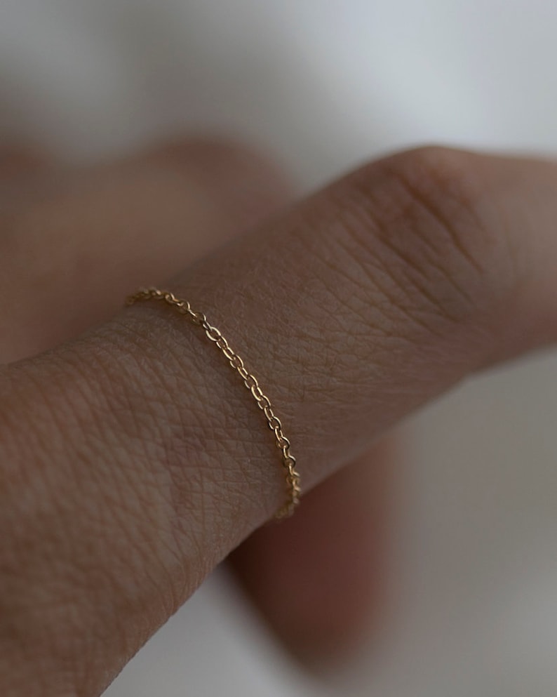 14k Dainty Chain Ring / Super Dainty Link Chain Ring / Barely there ring Gold rings / chain rings / Simple stackable chain ring image 6