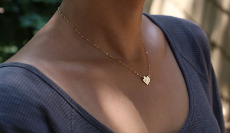 Personalized Heart Necklace Gold filled heart necklace initial necklace / gold heart necklace // Christmas gift for her under 30 / image 4