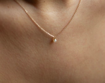 Mini Pearl Pendant Necklace | 14k Gold Dainty pearl necklace | Simple Pearl Necklace | Mother's day gift