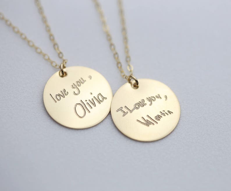 Kids Handwriting Signature Disc Necklace // Keepsake Jewelry // Actual Handwriting Necklace // Personalized Jewelry image 2