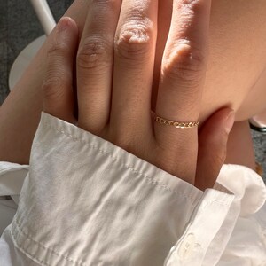 14k Gold Flat Cuban Chain Ring / 14k Dainty Chain Ring image 6