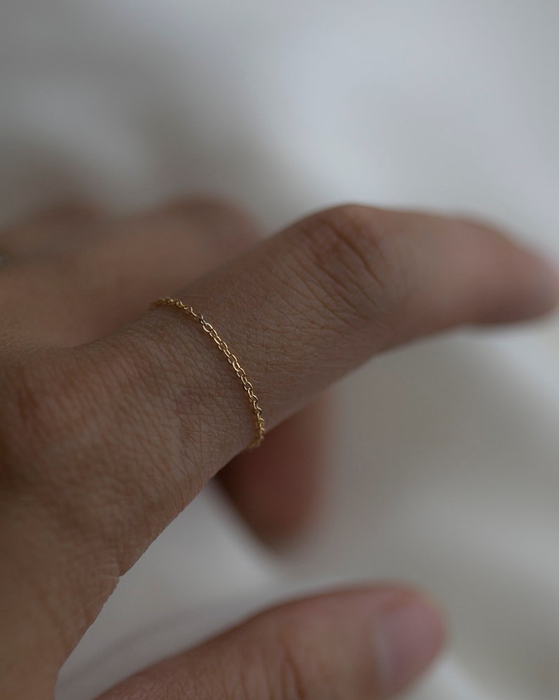 14k Dainty Chain Ring / Super Dainty Link Chain Ring / Barely there ring Gold rings / chain rings / Simple stackable chain ring image 5