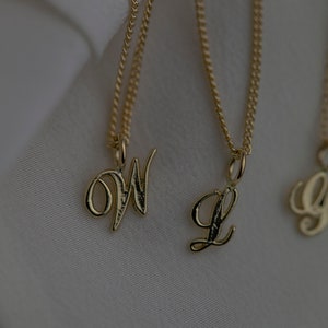 14K Gold Initial necklace / Cursive Letter Necklace / Personalized Initial 14k solid gold necklace with curb chain Gift for Her image 6