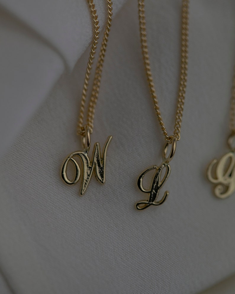 14K Gold Initial necklace / Cursive Letter Necklace / Personalized Initial 14k solid gold necklace with curb chain Gift for Her image 6