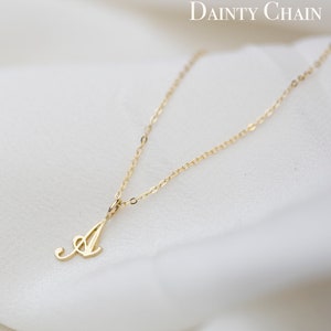 14K Gold Initial necklace / Cursive Letter Necklace / Personalized Initial 14k solid gold necklace with curb chain Gift for Her image 3