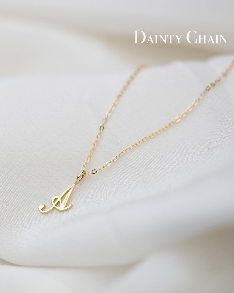 14K Gold Initial necklace / Cursive Letter Necklace / Personalized Initial 14k solid gold necklace with curb chain Gift for Her image 3