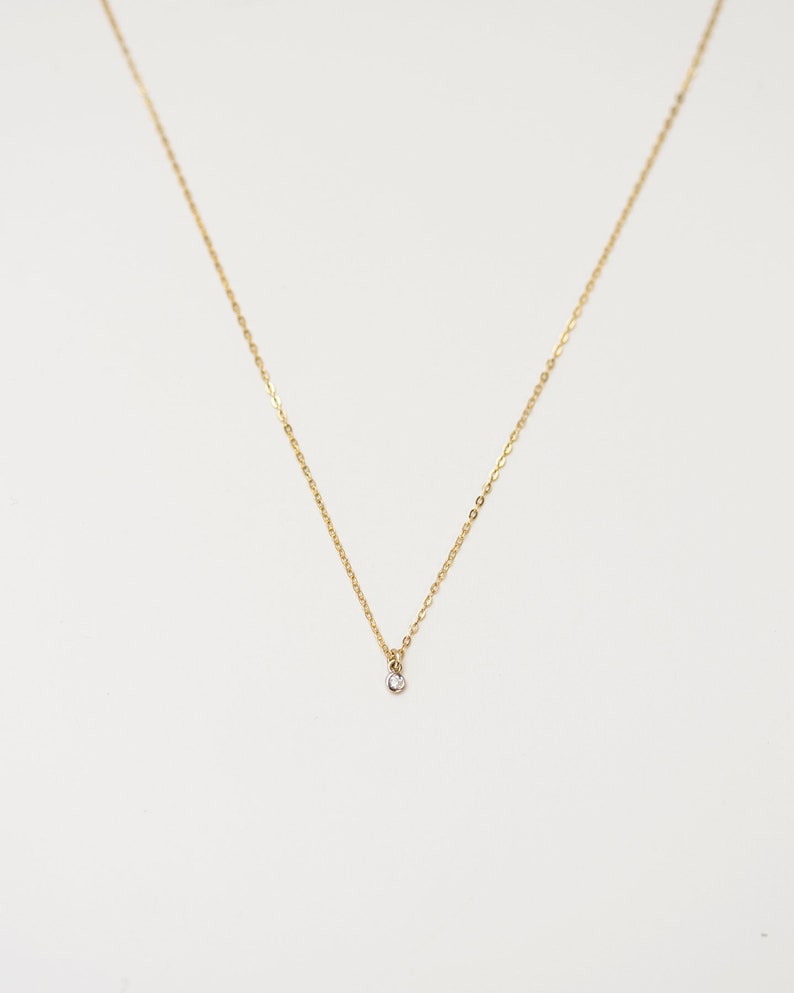 14K Gold Tiny Diamond choker necklace // Minimalist simple Diamond necklace // Jewelry gift for her // 14K Solid by E&E PROJECT image 3