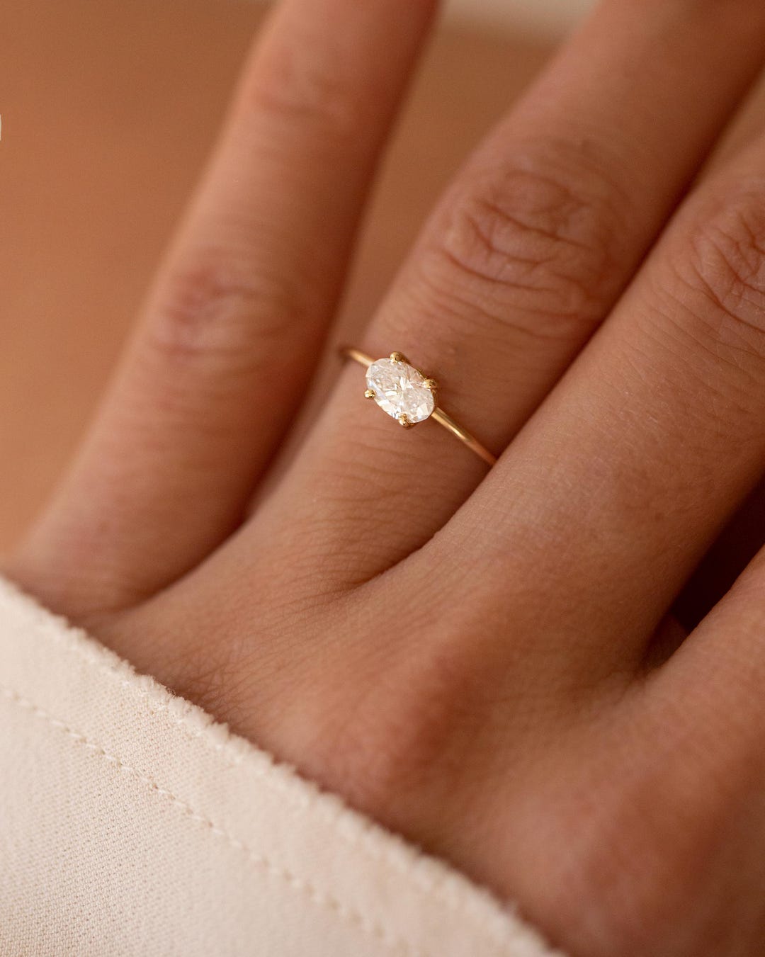 Oval Lab Diamond Ring East West Set in Solid 14k Gold - Etsy