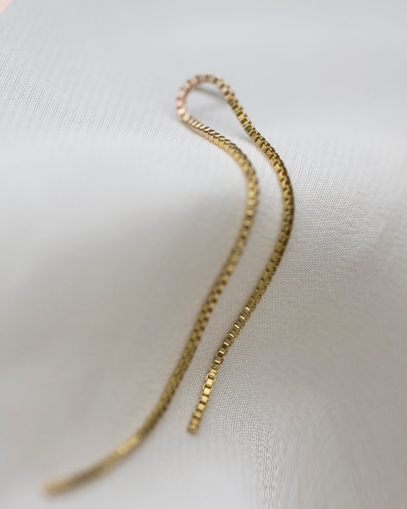 Box chain stud earrings Long gold drop earrings Long Box chain Earrings U shaped earrings