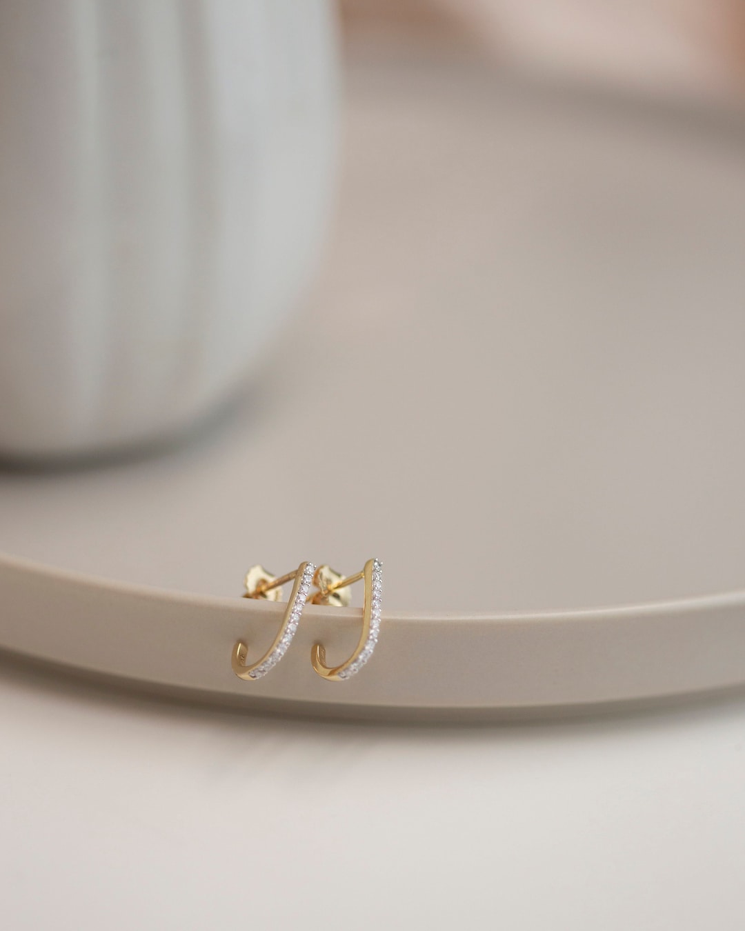 14k Diamond Half J-hoop Earrings • Christmas Gift for Her - Etsy
