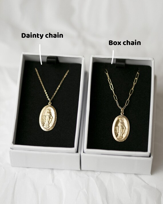 14K Solid Gold Virgin Mary Necklace 