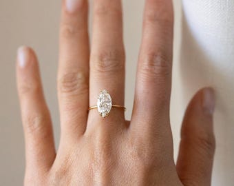 2ct Marquise Diamond Engagement Ring | Solitaire Diamond Proposal Ring | IGI Certified Lab Grown Diamond