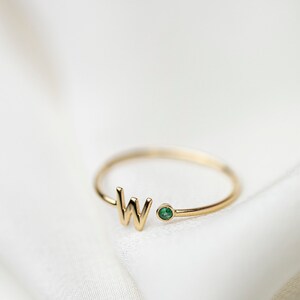 Personalized 14k Gold Initial Ring With Birthstone // Birthstone Ring ...