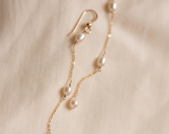Natural Freshwater Pearl Drop Earrings | 14K Gold Drop Pearl Earrings | Dangle Pearl Earrings | Bridal & Everyday Jewelry