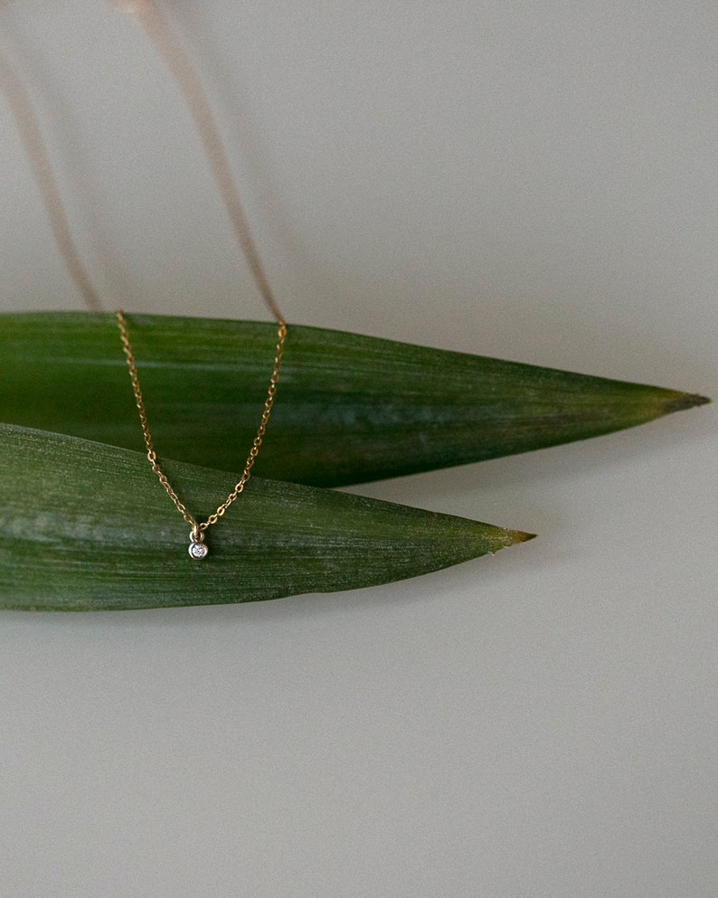 14K Gold Tiny Diamond choker necklace // Minimalist simple Diamond necklace // Jewelry gift for her // 14K Solid by E&E PROJECT image 2