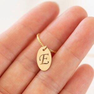 Engraved Oval Tag Necklace / Gold Filled Tag Charm / Custom Initial Necklace / Gift for her for Her image 2