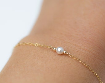 Simple pearl Bracelet - Sterling silver and gold filled //June's birthstone: pearl  Christmas Gift for Her