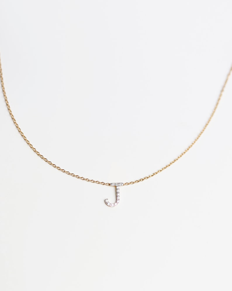 14K Solid gold Diamond Alphabet Initial Necklace Bridesmaid Etsy