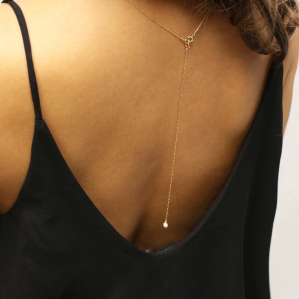 Clip on Back Necklace // Bridal Jewelry for Low Back Dress, Gold or Sterling silver Back Necklace