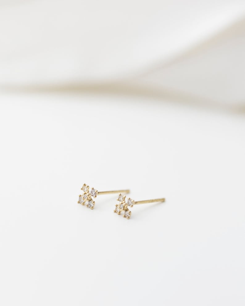 Diamond Cross Earrings in 14k solid gold Diamond Earrings Cross Earrings Solid gold Earrings Mini Gold Coptic Cross Stud Earrings image 4