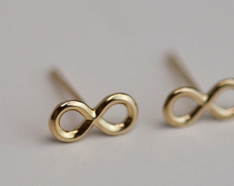 14k gold Infinity Stud Earrings •  Gift for Her