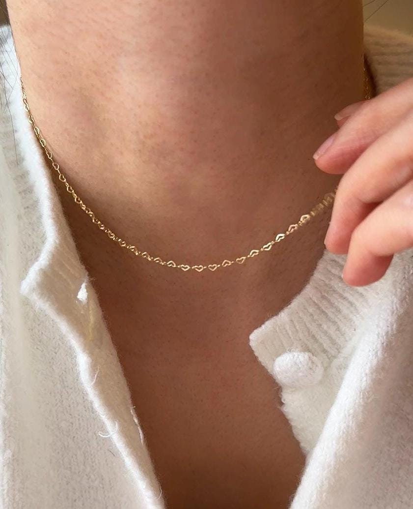 Dainty Heart Chain, Heart Link Chain Necklace, Gold Heart Necklace, 14k Gold Filled Mini heart link chain necklace Valentines gift for her