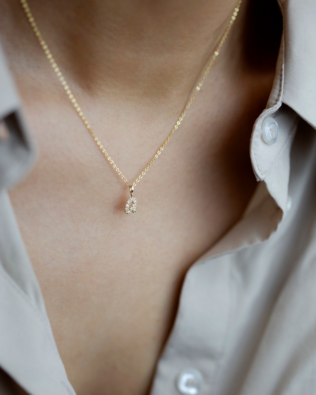 Cursive Diamond Initial Necklace in 14k Gold Diamond Italic Letter ...