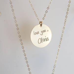 Kids Handwriting Signature Disc Necklace // Keepsake Jewelry // Actual Handwriting Necklace // Personalized Jewelry image 3