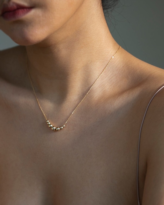 7 Bead Necklace // Dainty Gold Bead Necklace // Minimalist Necklace