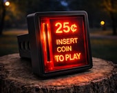 Retro Arcade-Inspired LED Lighted Hitch Cover: Insert Coin Design (Fits 1.25 & 2 Inch Receiver)