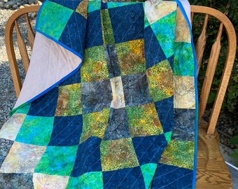 Earth Quilt-handmade-suble earth elements colors-lap patchwork quilt. 50”x61”. Trip around the world quilt