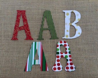 Iron on or iron on sew on-4 inch tall-hand cut-Custom or Christmas cotton fabric letters-numbers-symbols-shapes-ask about fabric options.