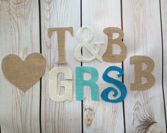 Custom 4 inch tall-hand cut-burlap-individual-iron on-letters-shapes-numbers-symbols-15+ colors of burlap-flags not included