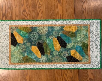 Quilted table runner- Dresden plate table topper. Boho table runner, 37”x 18” handmade. One of a kind. Ready to ship