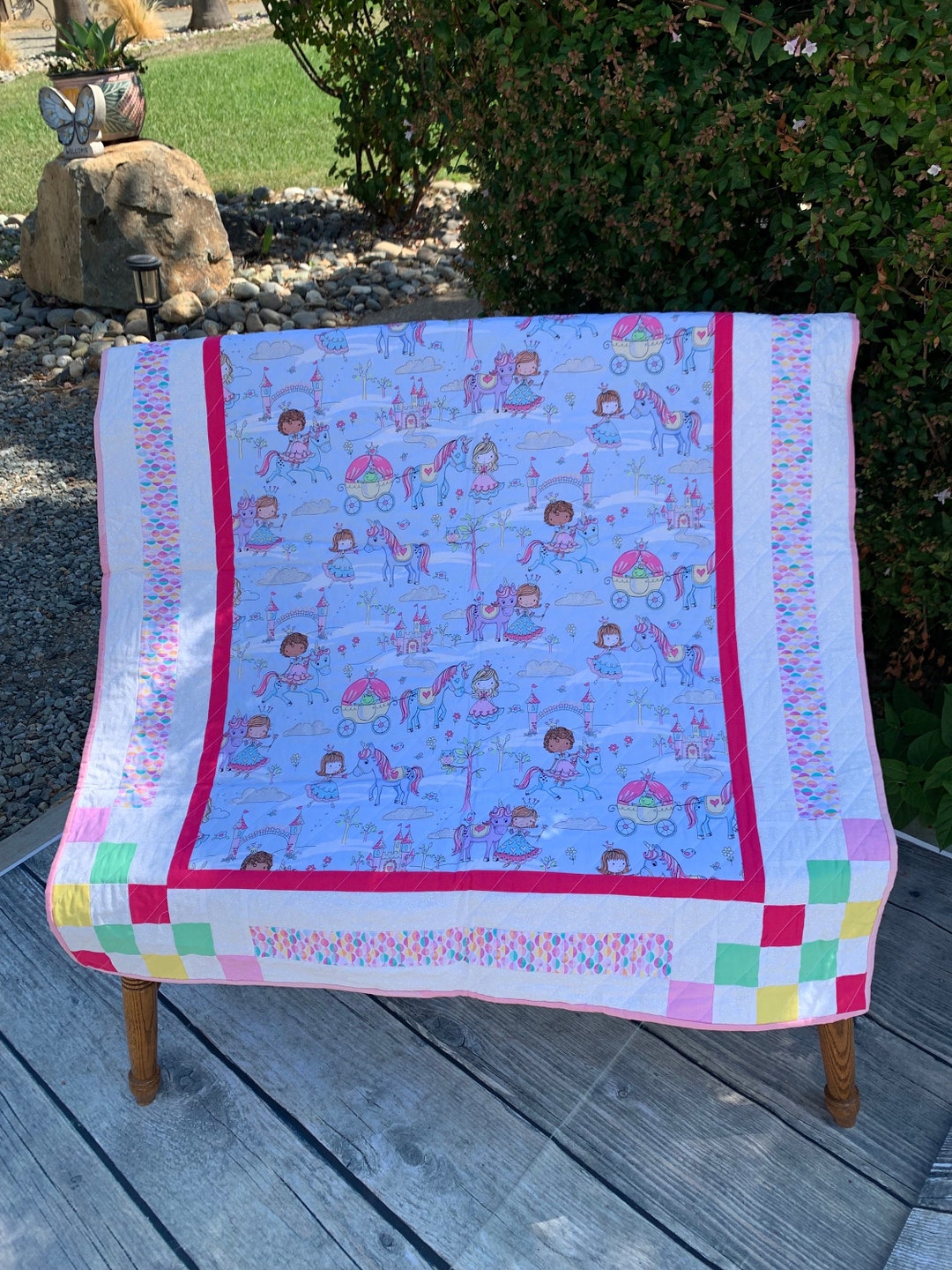 Princess Baby Quilt, Toddler Quilt-handmade-princess, Frog and Unicorn ...