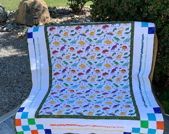 Dinosaur Baby Quilt-toddler quilt-handmade-Dino quilt-fun accents-baby quilt-patchwork crib quilt, 39x47