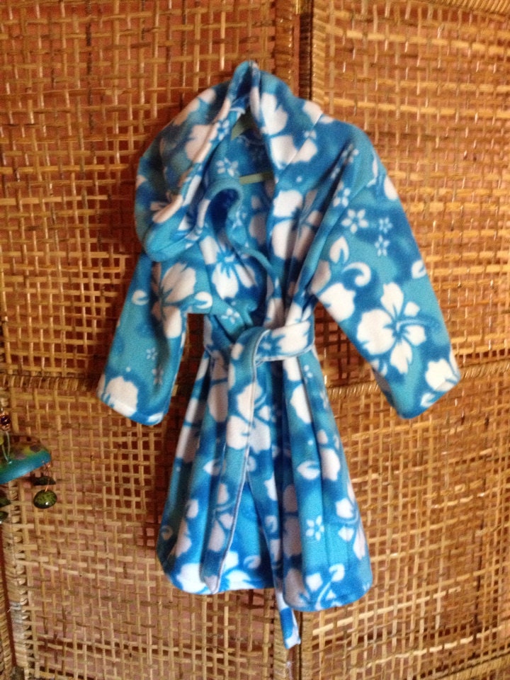 Hooded Toddler robe size 2T or 4T in blue hibiscus fleece Etsy