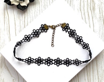 Black Floral Lace Choker, Gothic Victorian Collar