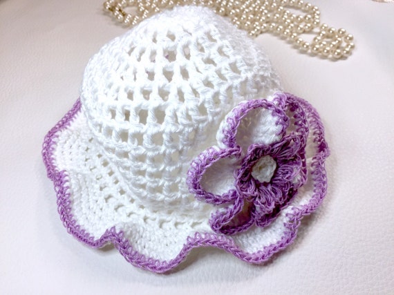 Handcrafted Floral Crochet Hat - White and Purple PURPLE DAISY HAT – SHOP FLUFFY main image 3