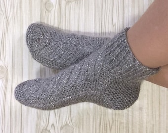 Hand knit socks Merino wool socks Knitted socks Warm socks Slippers women Slippers socks House slippers