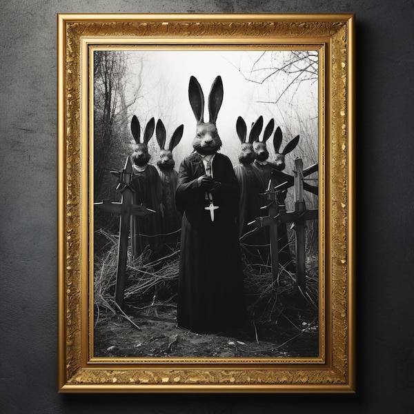 The cult Rabbit priest of the Woods, Vintage photography, Art Poster Print, Dark Academia, Gothic Occult Poster, Vertical Posters